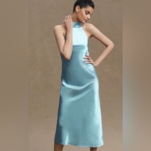 NWT Sachin & Babi 'Sadie' Sky Blue Satin Halter Midi Dress, Size 4